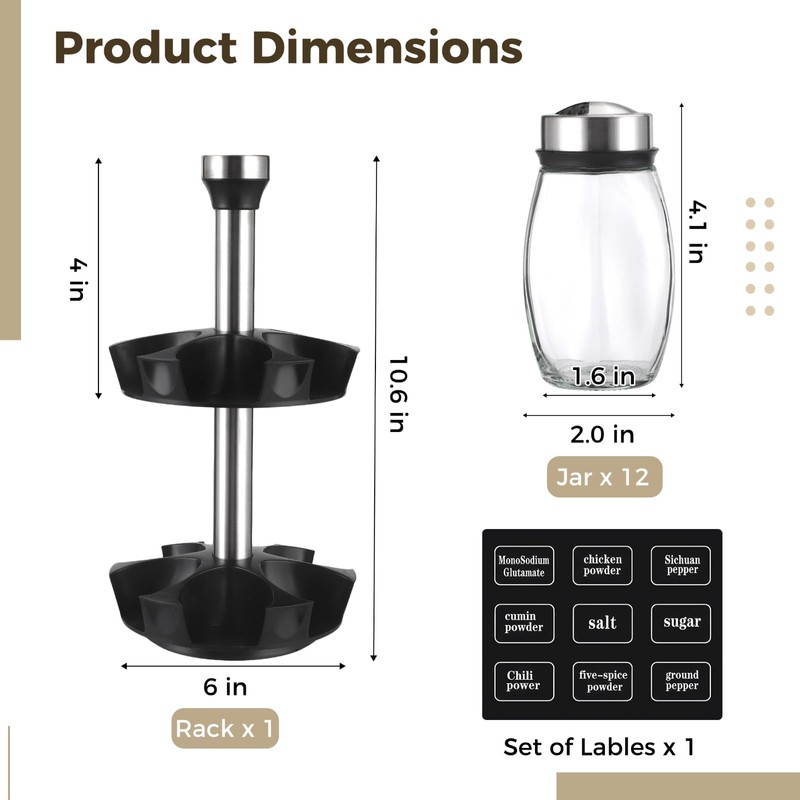 Calolin 2 Layer Rotating Spice Rack Organizer with 12 Glass