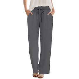 DB MOON Womens Wide Leg Pants Business Casual Outfits Loose High Waist Trouser with Pockets XL Dark Gray