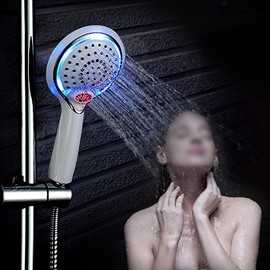 Nikou LED Shower Head Handheld 3 Colors Change Water Fed LED Shower Head with Temperature Sensor Digital Display Temperature Control Shower Sprayer (Color : Black)