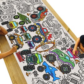 Tiny Expressions Monster Truck Coloring Poster for Kids - Rolled, No Creases 30" x 72" Large Coloring Tablecloth for Monster Truck-Themed Birthday Parties - Fun Party Decorations for Boys and Girls