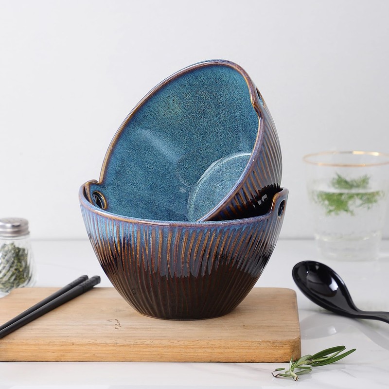 STE-CER Ceramic Ramen Bowl with Chopsticks and Spoons Set, 6.7