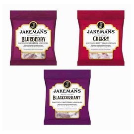 Jakemans Fruit Cough Drops Assortment 3-Pack - Blackcurrant, Blueberry & Cherry Flavours,Soothing Relief for Coughs, Dry Throats & Sore Throats, Voice Care Repair, Natural Menthol Lozenges