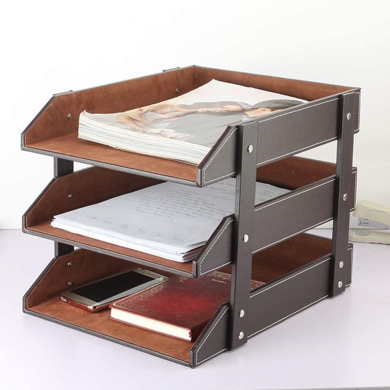Very Sturdy 3 Tier Leather Desk File Rack for Office