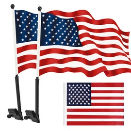 2Pack American USA Car Flags, 12" x 17" Double Sided Car Window Flag with Flagpole Mount, Two-section Removable Flagpole, Fixed Window Adjustable Clip Mount For Most Vehicle Window