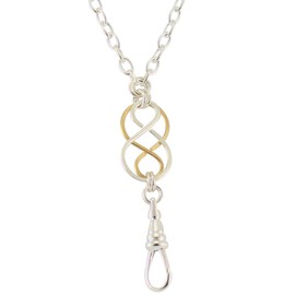 Brenda Elaine Jewelry Silver and Gold Plated Women's Fashion Lanyard Necklace ID Badge Holder, 32 Inch Silver Chain with Two Tone, Celtic Knot Pendant & Rear Magnetic Break Away Clasp