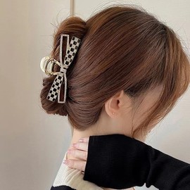Lattice Ribbon Hair Clip, Hair Clip, Large, Firmly Curled, Hair Clip, Large Barrette, Stylish, Adult, Korean Style, Solid, Hair Accessory, Simple, Simple, Strong, Adult, Stylish, Commuting to Work or