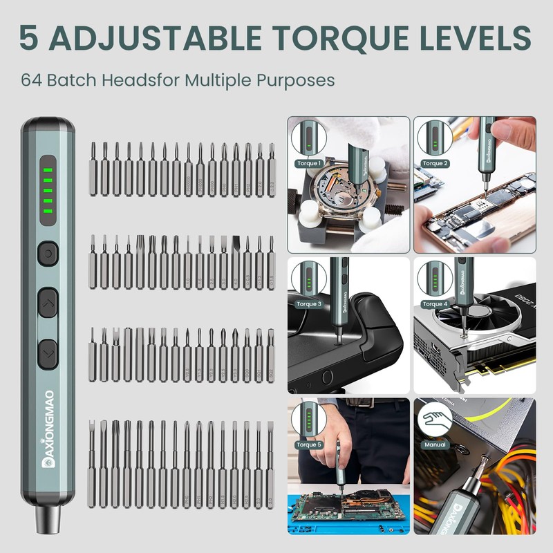 70-in-1 Cordless Electric Screwdriver Set with 64 S2 Steel Bits: