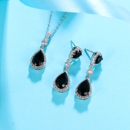 Clearine 925 Sterling Silver Wedding Bridal Black CZ Infinity Teardrop Pendant Necklace Dangle Earrings Set Jewellery Gift for Women Mum Wife Girlfriend Birthday Mothers Day Valentines Christmas