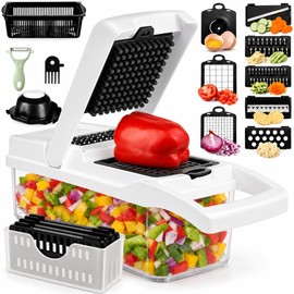 LSXD Cortador de Verduras, Picador Multifuncional 12 en 1, Blanco & Negro