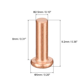 sourcing map 50Pcs Copper Solid Rivets, 3/32" x 5/16" Flat Head Rivet Metal Fasteners for Electrical Applications, Leather Working Supplies