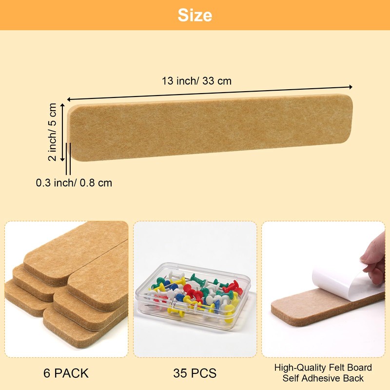 Fushing Cork Boards Felt Bulletin Boards, 13"x2" Pin Boards with