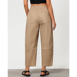 GRAPENT Woman Pants High Waisted Pants for Women Casual 2025 Women Summer Pants Barrel Leg Ladies Pants Cotton Trouser Pants for Women Ladies Pants Pull On Slacks Color Tan Medium Size 8 to 10