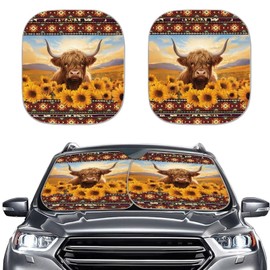 Dremagia Highland Cow Car Sunshade for Front Window Folding Auto Shade for Car Truck SUV Van Keep Your Vehicle Cool Sun Shield for Car Windshield Universal Sun Visor Protector Aztec Car Accessories