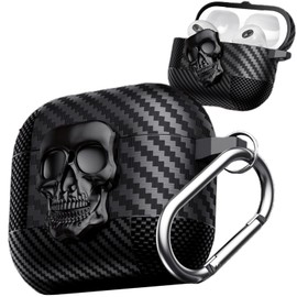 Ephoou for AirPods 4 Gen 2024 Case Cover with Lock, Girls Boys Funny Skull Full Body Shockproof Hard Shell Protective Case with Carabiner Keychain for Airpods 4th Generation Skull Black