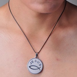 LZD Men's Unisex Stainless Steel Leather Necklace Pendant Jesus Symbol L26