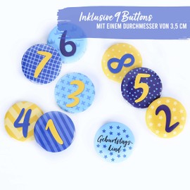 Papierdrachen Birthday Crown Velvet with Numbers - Blue - for Children's Birthday Party - Velvet Fabric Crown with Button Numbers from 1-8 | Party Decoration Hat for Boys and Girls - Set 4