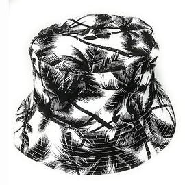 Cool Hawaiian Palm Tree Print Bucket Style Sun hat Holiday Festival Sun Hats (White-Black)