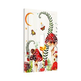 Mushroom Floral Butterfly Single Toggle Wall Plate 1 Gang Flower Plant Light Switch Cover Decorative Aesthetic Moon Electrical Faceplate for Bathroom Home Decor Mid Size