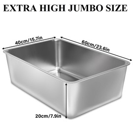 LEGOURNS Stainless Steel Litter Box 2 Pack, 23.6x15.8x8 Inch(Deep) XXL Stainless Steel Cat Litter Box High Sides, Non Stick No Smell Easy Clean Jumbo Metal Litter Box for Big/Fat Cats