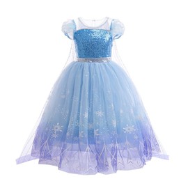 Lito Angels Snow Queen Elsa Ice Princess Sequin Fancy Dress Up Costume for Little Kids Girls Age 4-5 Years, Blue