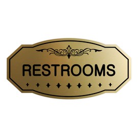 Signs ByLITA Victorian Restrooms Sign (Brushed Gold) - Large