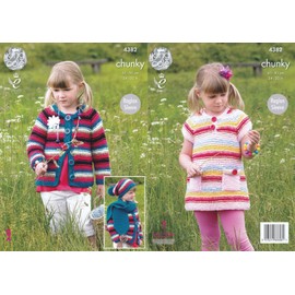 King Cole Girls Big Value Chunky Knitting Pattern Raglan Sleeve Dress Cardigan Hat & Scarf (4382)