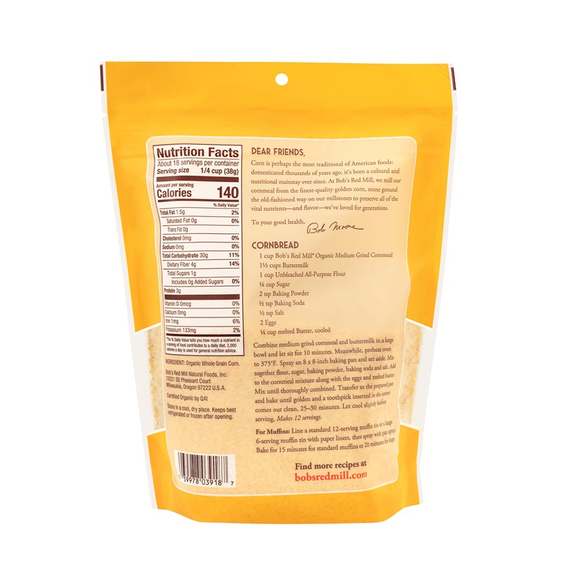 Bob's Red Mill Organic Medium Grind Cornmeal, 24oz (Pack of
