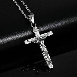 Fashion Jewelry CROSS CRUCIFIX PRAY JESUS CHRIST pendant 22" Sterling Silver 925 necklace men