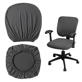 vcsjw Office Chair Cover Split Type, Dark Grey Cover Office Chair, Washable Seat Cover Chair, Black Anti-Wrinkle Chair Cover Seat for Most Office Chairs (Backrest Cover and Seat Cushion Cover)