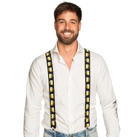Boland - Hosenträger, 1 Stück, Elasthan, Gummi, Metallschließe, Lederpatch, Suspenders, Motiv, Verkleidung, Kostüm, Mottoparty, Karneval