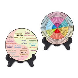 CAKIROTS 2 Pcs Therapist Office Decor with Black Base Things I Can Control Feelings Wheel Chart Mental Health Decor for Office Bedroom School Counseling Office Must Haves