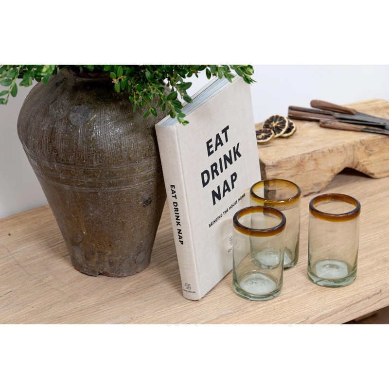 MexHandcraft Amber Rim 14 oz Drinking Glasses (set of 6),