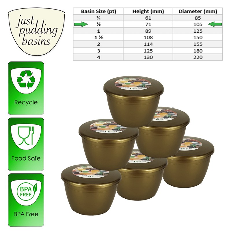 Just Pudding Basins Multipack Gold 1/2-Pint, 280ml Steaming Basin and