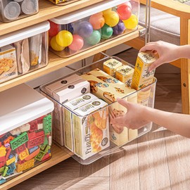 Clear plastic storage bins with LIDS-4packs,storage containers for snacks, cosmetics, books, dog food, Storage Organizer for Nursery，Kitchen, Living room,Bedroom, Bathroom, Office (Clear-White Lid)