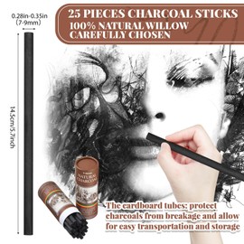 Gueevin 25 Pcs Willow Charcoal Sticks, Willow Charcoal, Artists, Beginners, Students, Perfect for Sketching, Drawing, Shading, and Fine Art (7-9mm)