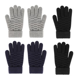 JUPSK Kids Gloves Winter Knitted Gloves Magic Full Finger Gloves Stretchy Warm Thick Children Gloves for Boys and Girls, 4-9 Years Old, 3 Pairs
