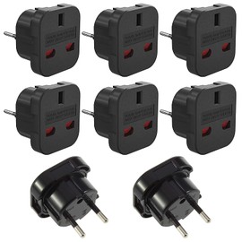 8 Pieces UK Adapter to EU, Adapter UK to DE, Adapter England Germany Plug, UK to EU Adapter, Travel Adapter UK to EU, 3-Pin UK Travel Adapter to 2-Pin EU Socket