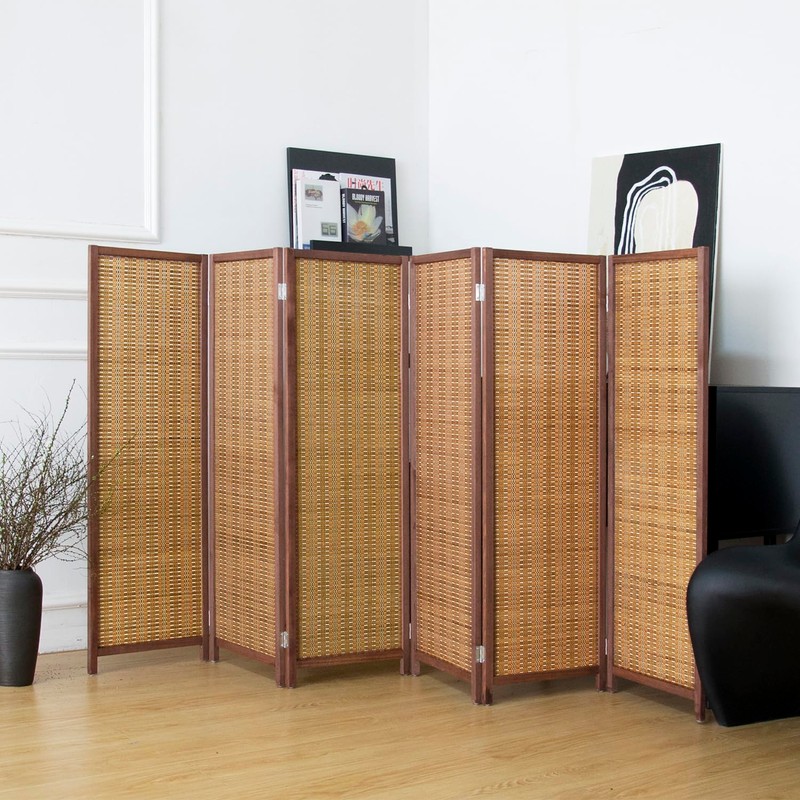 Pawlabay 6 Panel Short Panel Divider Screen,3.95 FT Tall Bamboo