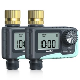 RAINPOINT 2-Pack Sprinkler Timer with Brass Swivel for Garden Hose, Programmable Hose Timer with Rain Delay/Manual Watering, Digital Irrigation System for Lawns, 1 Outlet