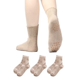 Foot is Happy, Loose, Anti-Slip Socks, Made in Nara Prefecture, Made in Japan, Women's, Deodorizing, 100% Cotton, Organic Cotton, Ankle, Loose, Non-constricting, beige 3 pairs