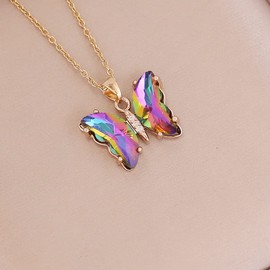 Pingyongchang Butterfly Necklace Earrings for Women Minimalist Cubic Zircons Gold Butterfly Pendant Earrings Necklace Cute Crystal Butterfly Jewelry Set for Women Gifts Jewelry-Color