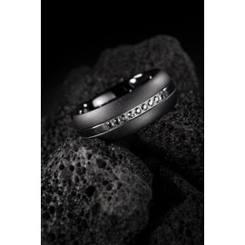 100S JEWELRY Black Tungsten Rings For Men Black CZ Cubic Zirconia Moissanite Inlay Wedding Promise Dome Band Size 6-16 (Tungsten, 9)