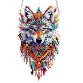 NAIMOER DIY Hanging Diamond Art Kits for Adults, Wolf Diamond Painting Kits, Special Shaped Rhinestone, Acrylic 5D Gem Art Craft Window Pendants Home Garden Wall Hanging Ornament Kits