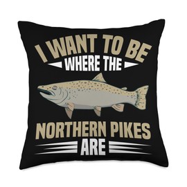 Northern Pike Fisher Rod and Reel Combo Pike Fisherman Throw Pillow