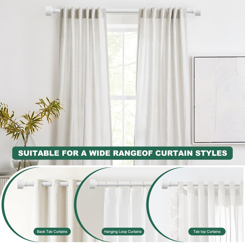 White Curtain Rods for Windows 72 to 144 Inch(6-12ft), 1