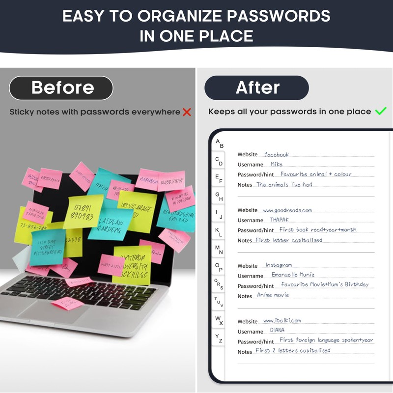 Taja Password Keeper Book with Alphabetical Tabs, Small Password Books
