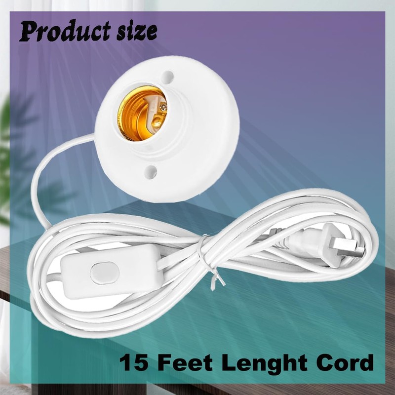 15ft Light Bulb Base with Cord E26/E27 Light Socket with