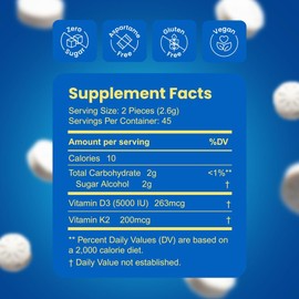 NeuroGum Vita-Mint D3+K2 Mints – 5000 IU Vitamin D3 + 200mcg K2 – Sugar-Free Peppermint Mints for Bone, Immune & Mood Support – 90 Pieces