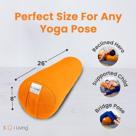 Sol Living Yoga Bolster Pillow for Restorative Yoga Meditation Bolster 100% Cotton Cylindrical Meditation Cushion Firm Yoga Cushion Bolster Washable Cover Body Pillow for Balance Support Asana Poses