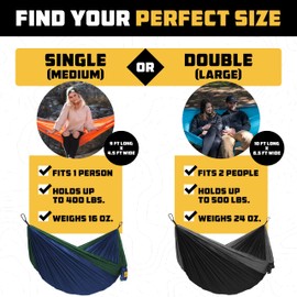 Wise Owl Outfitters Camping Hammock - Portable Hammock Double Hammock Camping up to 500lbs, Accessories for Outdoor, Indoor w/Tree Straps, Double Blue & Grey